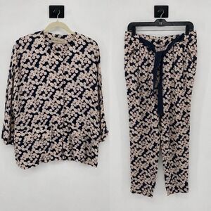 Purificacion Garcia Pant Set Womens S 36 Navy Blue Cream Geometric Print Co-ord